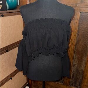 SHEIN Black Ruffled Off-Shoulder Blouse